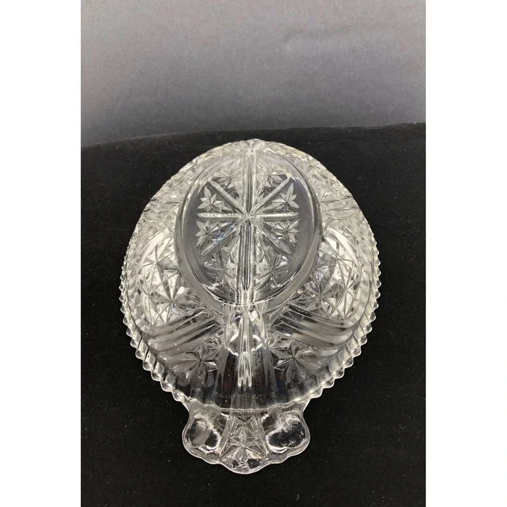 Vintage Clear Pressed Glass Divided Relish Dish Starburst Oval Serving‎ Tray 10